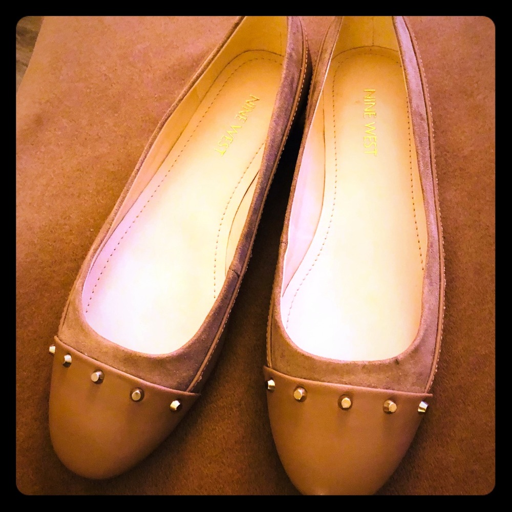 Nine West Leather and Suede Nude Flats